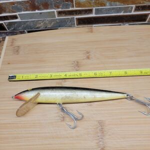 Vintage Rapala Wood Fishing Lure 7" Black & Yellow w/Red Tip 2 Hook